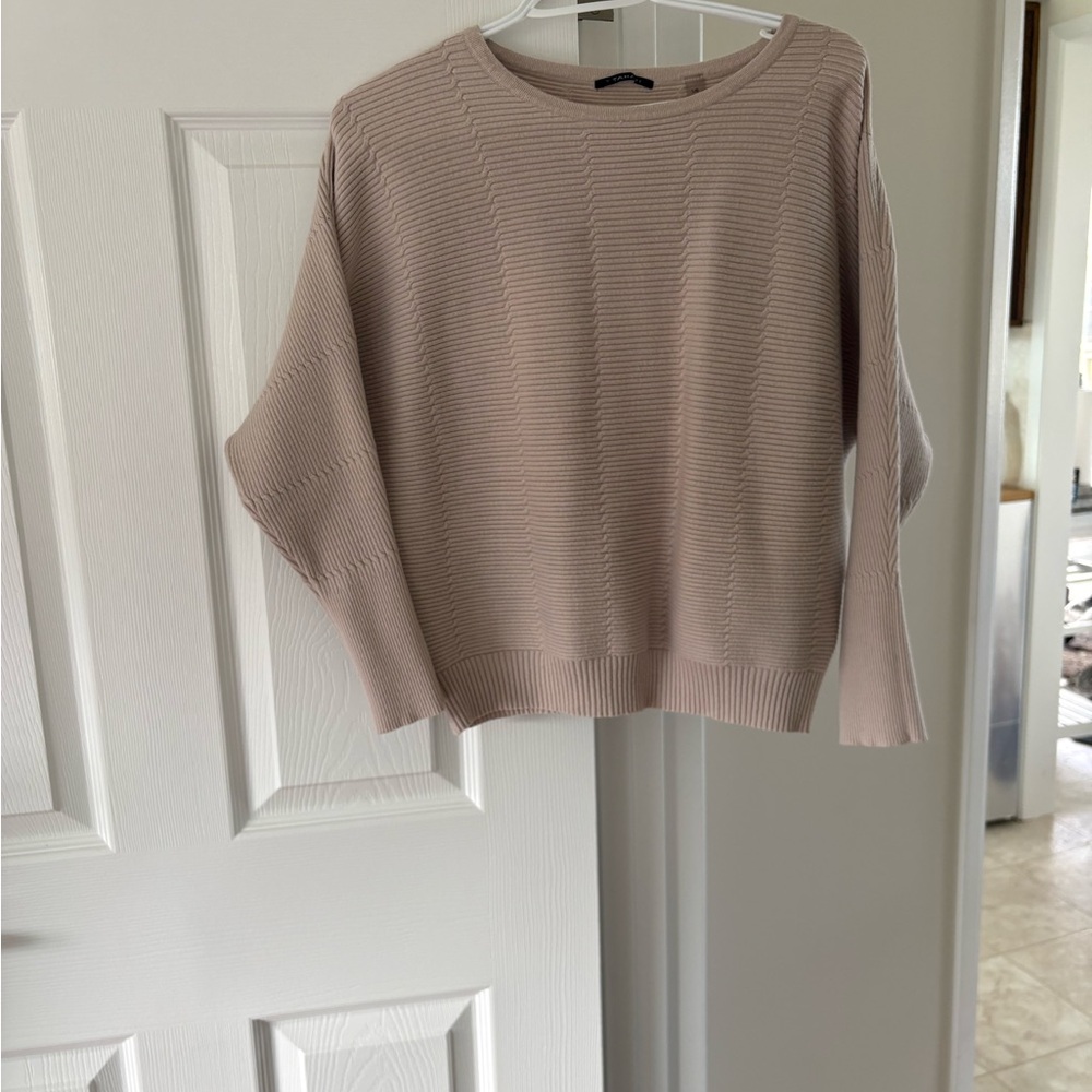 Tahari Ribbed Scoopneck Sweater in Blush